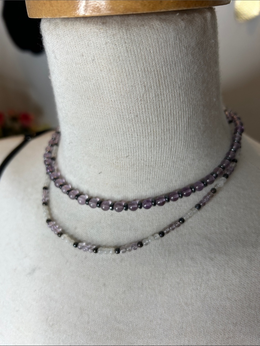 Set of 2 gemstone necklaces moonstone and amethyst